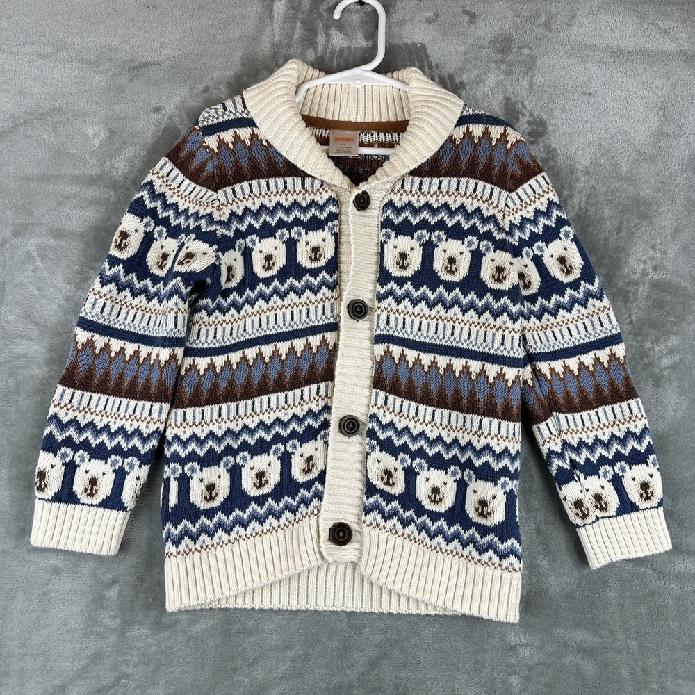 Gymboree Cardigan Boys 4T Blue Ivory Brown "Bear Hugs" Collection Fair Isle NEW